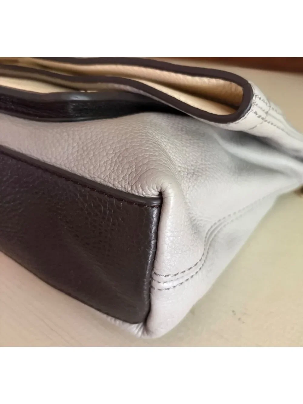 Tory Burch Fold-Over Sammy Multi-Colored Leather Crossbody Bag Gray Cream
